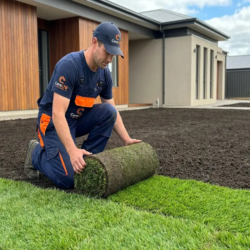 Montaż systemu nawadniania i układanie trawnika z rolki